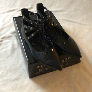 White House black market black leather tieup flats